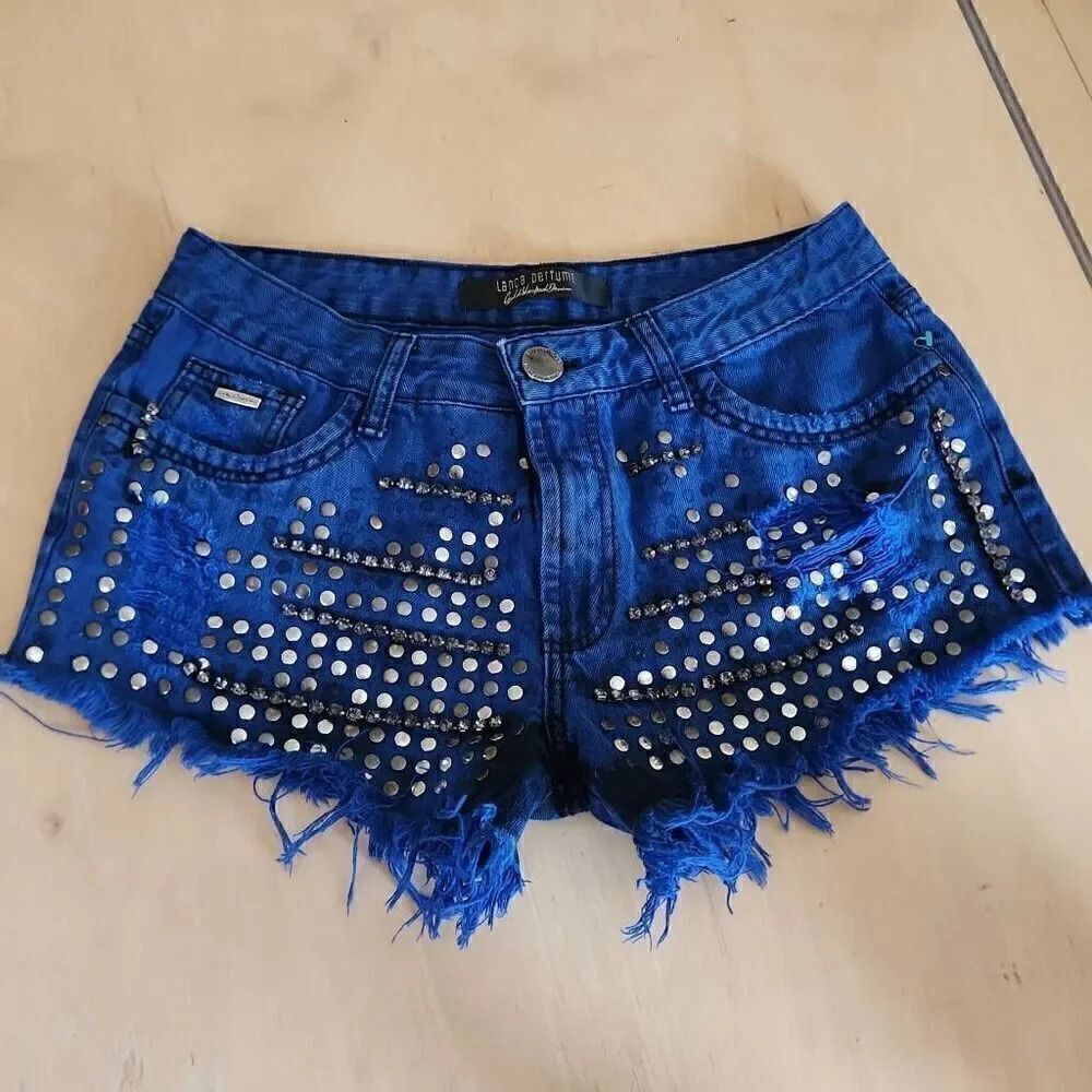Lanca perfume blue distressed denim shorts women's size 32"Waist